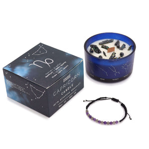 Handmade zodiac sign candle with crystals and bracelet – eco-friendly, free shipping, and great for gifting!