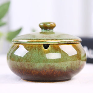 Elegant ceramic ashtray with lid for smokers