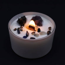 Load image into Gallery viewer, Chakra balancing candle with crystals and calming fra