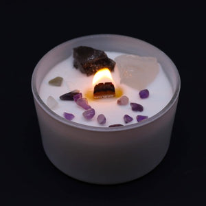 Healing crystal infused scented candle for stress relief