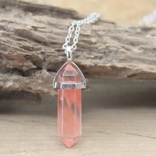 Load image into Gallery viewer, natural-stone-bullet-necklaces-pink-crystal-quartz-bullet-pendants-hexagonal-column-quartz-necklaces-pendants-natural-stone-bullet-pink-crystal-pendant-necklace-bullet-point-crystal