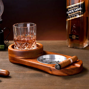 Cigar Ashtray Coaster ¦  Whiskey Glass Tray With Cigar Holder