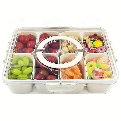 Portable 8-grid snack box container with lid for travel