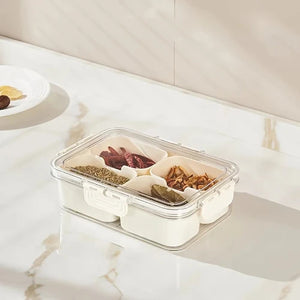Durable refrigerator food storage box with compartments 