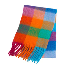 Load image into Gallery viewer, Colorful checkered scarf with fringes thick fuzzy scarf for cold seasons