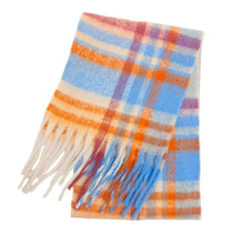 Load image into Gallery viewer, Colourful plaid scarf with fringes rainbow gradient pashmina scarf