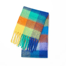 Load image into Gallery viewer, Colorful plaid scarf with fringes winter cashmere wrap with tassels