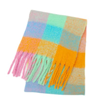 Load image into Gallery viewer, Colourful plaid scarf with fringes warm soft scarf with cashmere feel
