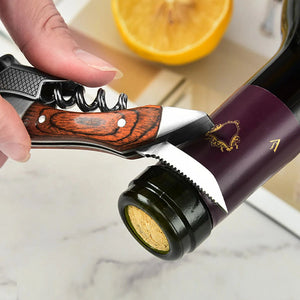 Corkscrew wine opener with stainless steel design
