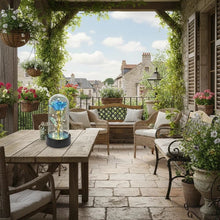 Load image into Gallery viewer, Decorative glass dome with a blue and gold rose inside