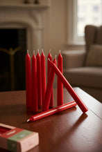 Load image into Gallery viewer, Box of red candles with Bolsius branding elegant tapered dinner candles pack of 4 or 8
