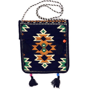 Durable fabric kilim shoulder bag with secure closure
