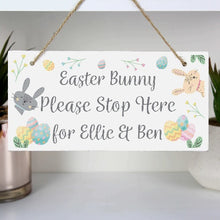 Load image into Gallery viewer, Cute Bunny Stop Here sign personalized with child’s name