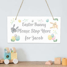 Load image into Gallery viewer, Easter Bunny Stop Here personalized sign for outdoor display