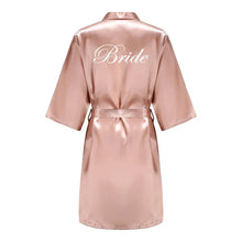 Load image into Gallery viewer, Elegant satin bridal robe set for wedding morning photoshoot