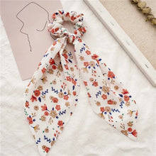 Load image into Gallery viewer, Fashion floral hair scrunchie with long ribbon