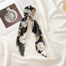 Load image into Gallery viewer,  Women’s floral satin scarf scrunchie