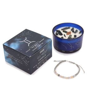 Handmade zodiac sign candle with crystals and bracelet – eco-friendly, free shipping, and great for gifting!
