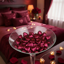 Load image into Gallery viewer, Burgundy foil wrapped Belgian chocolate hearts 1kg bag