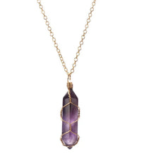 Load image into Gallery viewer, Gold and amethyst natural crystal bullet pendant necklace