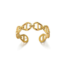 Load image into Gallery viewer, Gold bracelet with interlocking links 
Sleek and shiny gold-tone ring