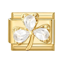 Load image into Gallery viewer, Gold brooch with three clear gemstones gold charm piece for bracelet making