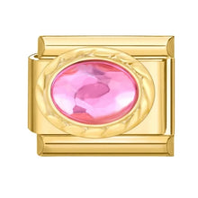 Load image into Gallery viewer, Gold charm with a pink gemstone charm link for DIY bracelet projects