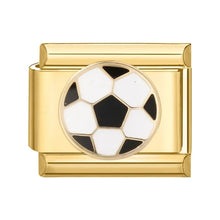 Load image into Gallery viewer, Gold charm with a soccer ball design pattern Italian charm link for gifts
