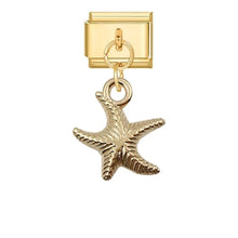 Load image into Gallery viewer, Gold starfish charm 9mm Italian bracelet charm with starfish design