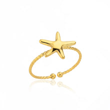 Load image into Gallery viewer, Gold starfish ring Polished gold stainless steel ring