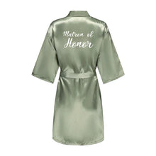 Load image into Gallery viewer, Bridesmaid short satin robe gift set for wedding morning prep