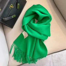 Load image into Gallery viewer, Green scarf with tassels colour wool scarf 