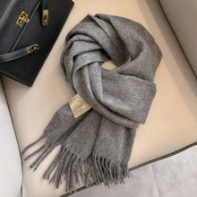 Load image into Gallery viewer, Grey scarf with a brand tag scarf for all outfits