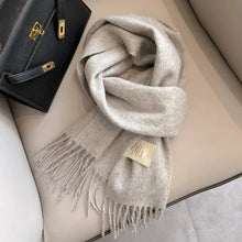 Load image into Gallery viewer, Grey scarf with tassels unisex winter neck scarf in wool