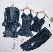 Load image into Gallery viewer, Velvet 4 Pieces Robe &amp; Pajamas Set-Long Velvet Robe Gift Set-Super Gift Online