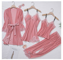 Load image into Gallery viewer, Velvet 4 Pieces Robe &amp; Pajamas Set-Long Velvet Robe Gift Set-Super Gift Online