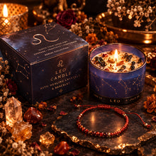 Load image into Gallery viewer, Zodiac Crystal Blue Candle Jar with Gemstone Bracelet Gift Set