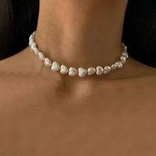 Load image into Gallery viewer, Heart pendant choker necklace with pearls