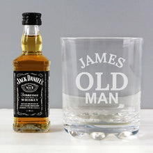 Load image into Gallery viewer, Personalised whiskey tumbler gift set with Jack Daniel’s miniature bottle