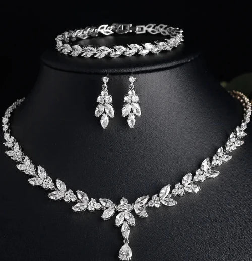 Brilliant CZ crystal necklace and earring set for women