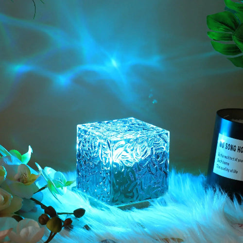 Ocean wave night light lamp with rotating flame effect