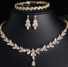 Load image into Gallery viewer, Bridal jewelry set featuring leaf design and sparkling stones