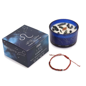 Handmade zodiac sign candle with crystals and bracelet – eco-friendly, free shipping, and great for gifting!