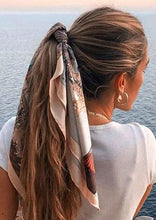 Load image into Gallery viewer, Leopard print satin bow ponytail scarf scrunchie