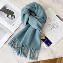 Load image into Gallery viewer, Light blue scarf with tassels Soft wool scarf for cold weather protection