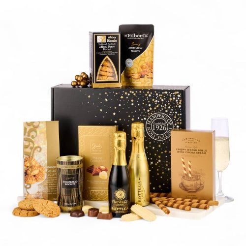  Elegant festive gift hamper with Prosecco and Christmas treats