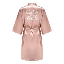 Load image into Gallery viewer, Luxury satin bride robe with lace trim for wedding day prep