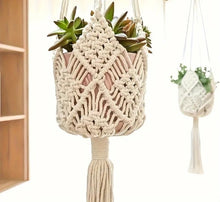 Load image into Gallery viewer, Handmade macrame plant hanger for indoor and outdoor use