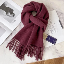 Load image into Gallery viewer, Maroon scarf with tassels solid colour insulated wool scarf