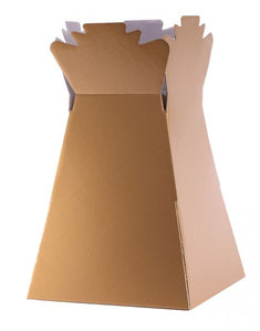 Living vase boxes in various colors including gold, beige, red, pink, black, and green, designed for transporting flower bouquets.
